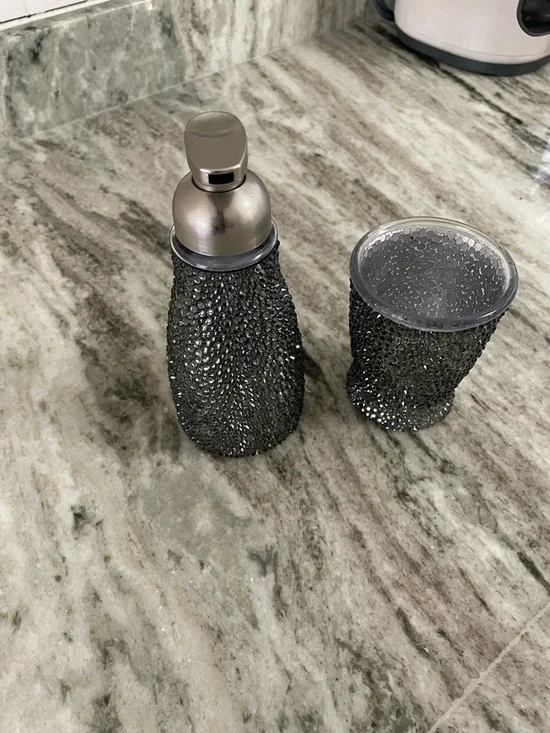 🥇 Ébène Noir Atelier™️  bling élégante foam soap dispenser & mouthwash tumbler - Picture 2 of 15